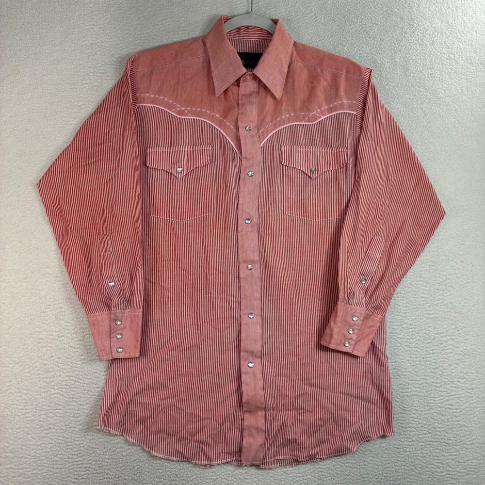 Vintage Panhandle Slim Pearl Snap Western Shirt Men 15.5 Red Striped Cowboy USA